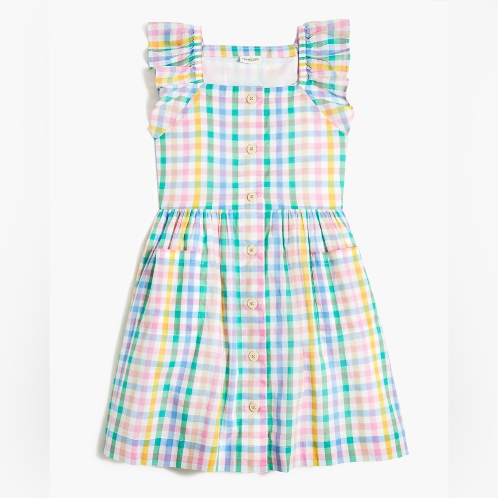 Crewcuts Pastel Gingham Plaid Cotton Button-Front Sundress size 7